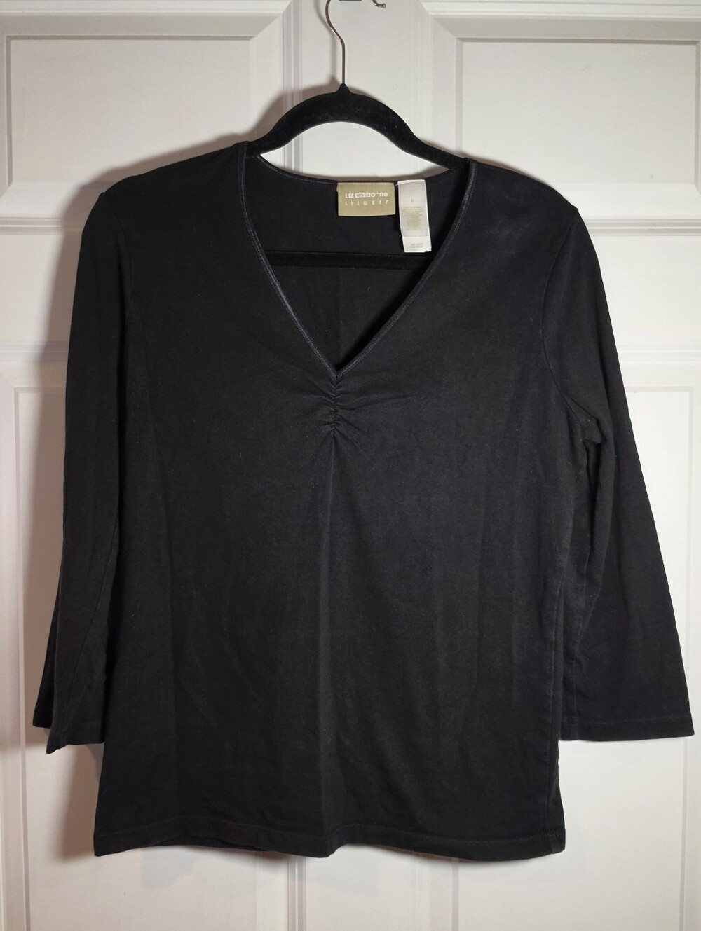 Liz Claiborne Lizwear Black V-Neck Gathered Front Women's Top M
